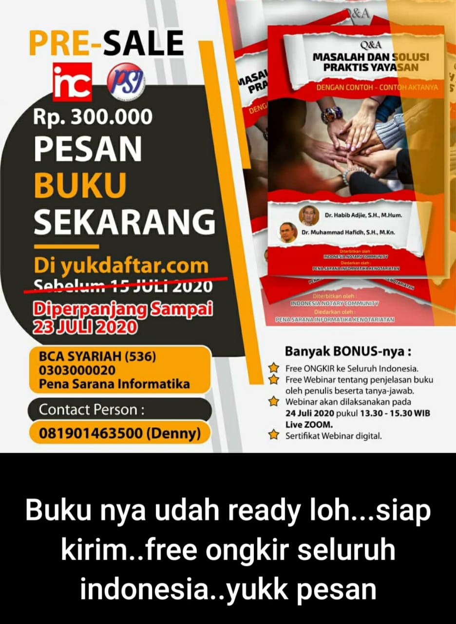 Webinar Bedah Buku *Masalah Dan Solusi Praktis Yayasan* Oleh Dr.Muhammad Hafidh,SH,M.Kn dan Dr.Habib Adjie,SH,MHum